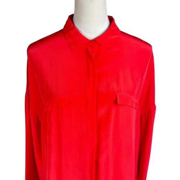 Robert Rodriguez 100% Silk Orange Long Sleeve Button Up Collared Blouse Top - Picture 4 of 12